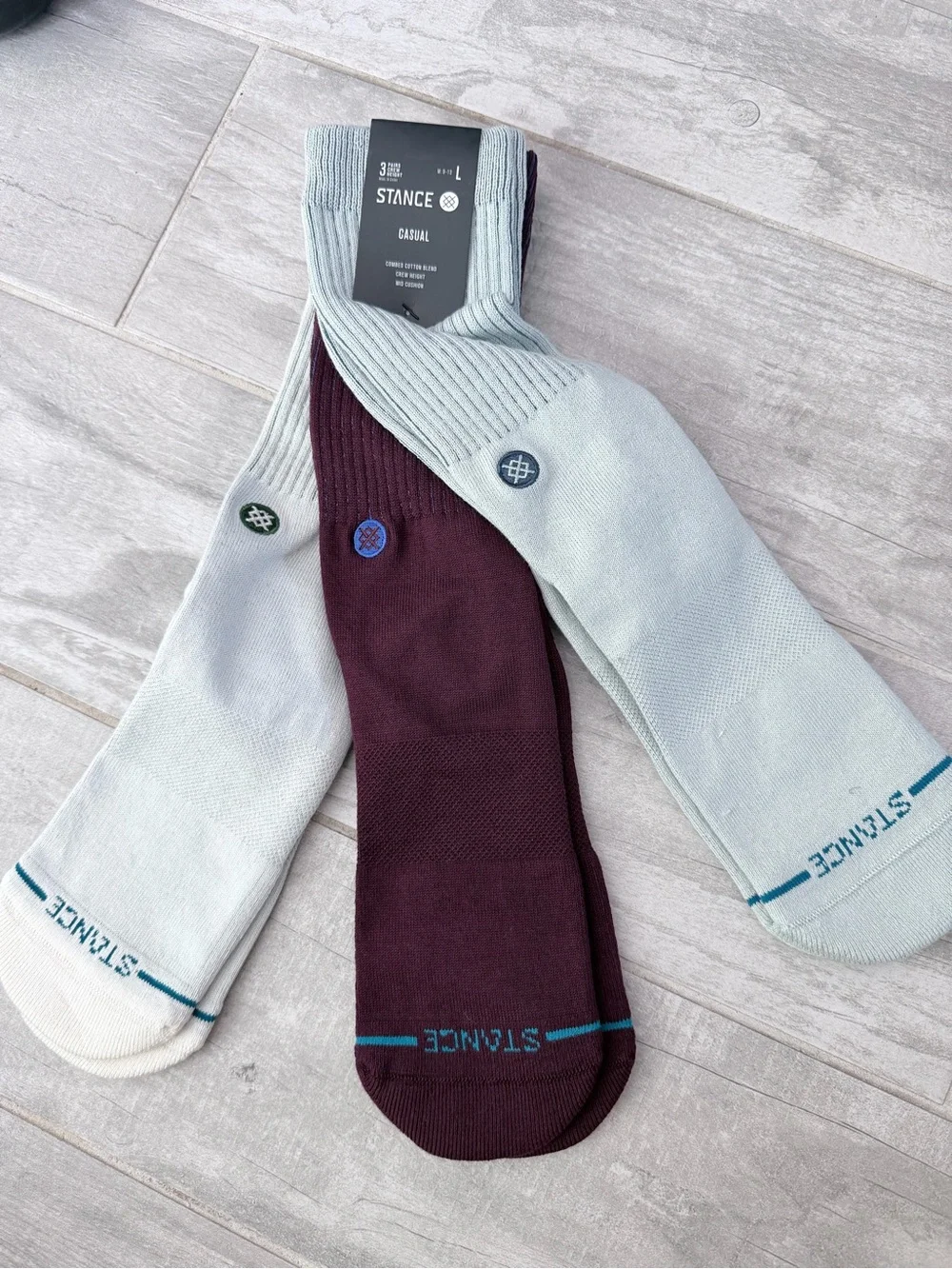 Stance Men’s Casual Crew Socks - Light Gray & Burgundy